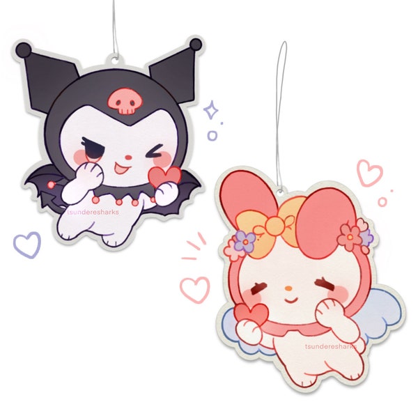 Pink Bunny and Emo Bunny Car Hanging Air Freshener Double Sided | Cute Kawaii Japanese Asian Aesthetic Anime Accessories