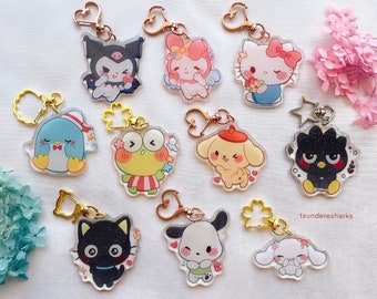 Chibi Animals Acrylic Glitter Keychain Charms | Cute Kawaii Japanese Asian Aesthetic Deco Accessories Anime
