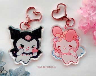 Pink Bunny and Emo Bunny  Epoxy Acrylic Glitter Keychain Charms | Cute Kawaii Japanese Asian Aesthetic