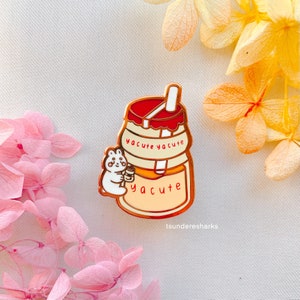 Yacute Enamel Pin | Yakult Asian Yogurt Drinks Food Cute Kawaii Bunny Rabbit Japanese Korean Chinese Beverages Lapel Pin Gifts