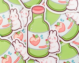 Cute Soju Peach Bunny Bottle Drink Vinyl Sticker | Alcohol Sticker - Korean Sticker - Asian Drink Sticker - Booze Sticker