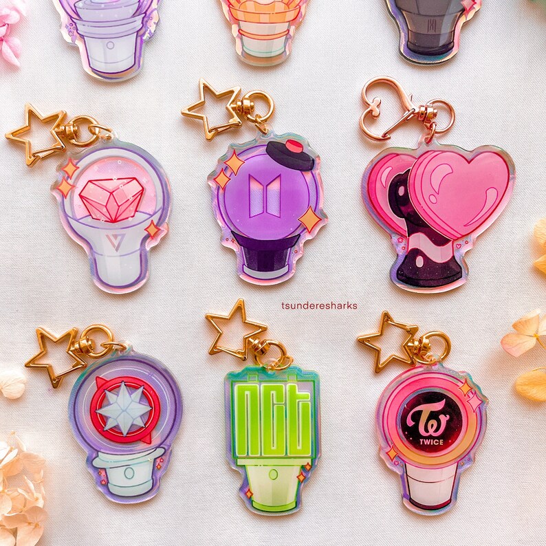 Kpop Lightstick Acrylic Holographic Keychains Charms BTS Etsy
