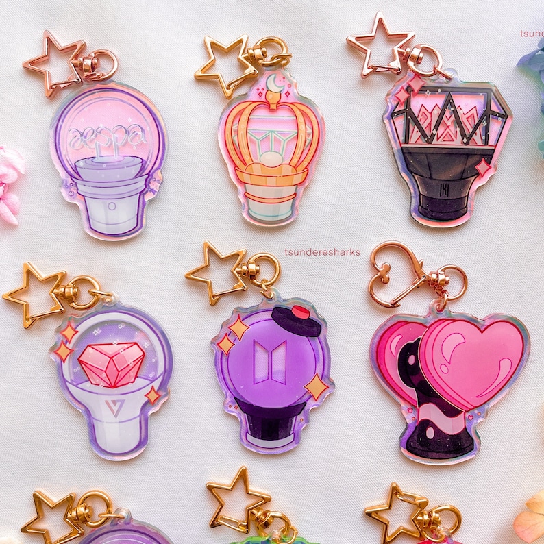 Kpop Lightstick Acrylic Holographic Keychains Charms BTS Etsy