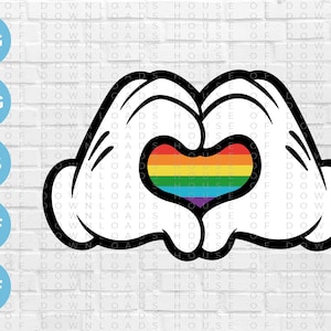 Pride Mouse Heart Hands // LGBTQ+ Pride // Descarga de archivos digitales // svg png eps pdf dxf // vector // archivo de corte // SVG plano y en capas