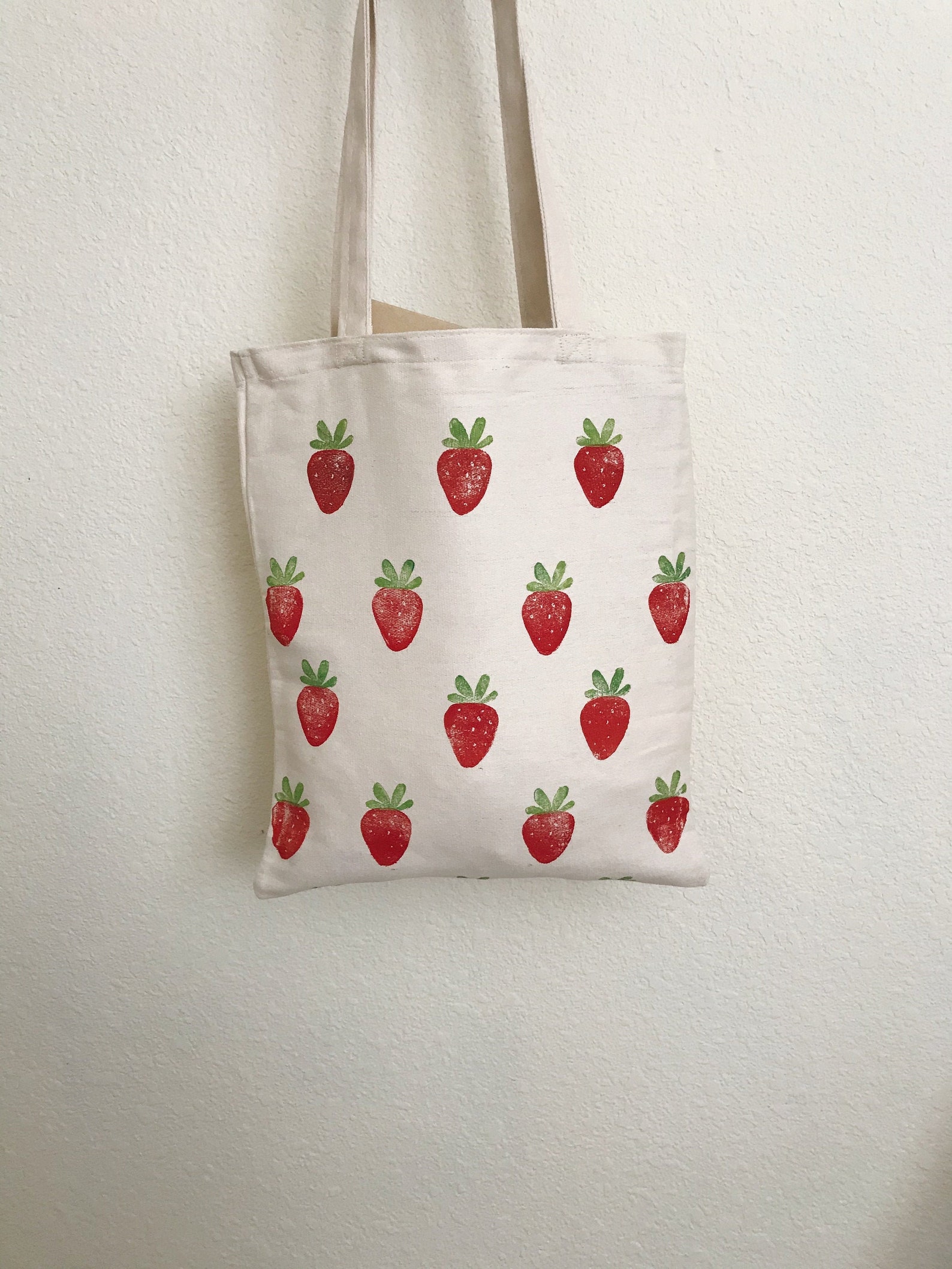 Strawberry Print Tote Bag canvas bag strawberry | Etsy