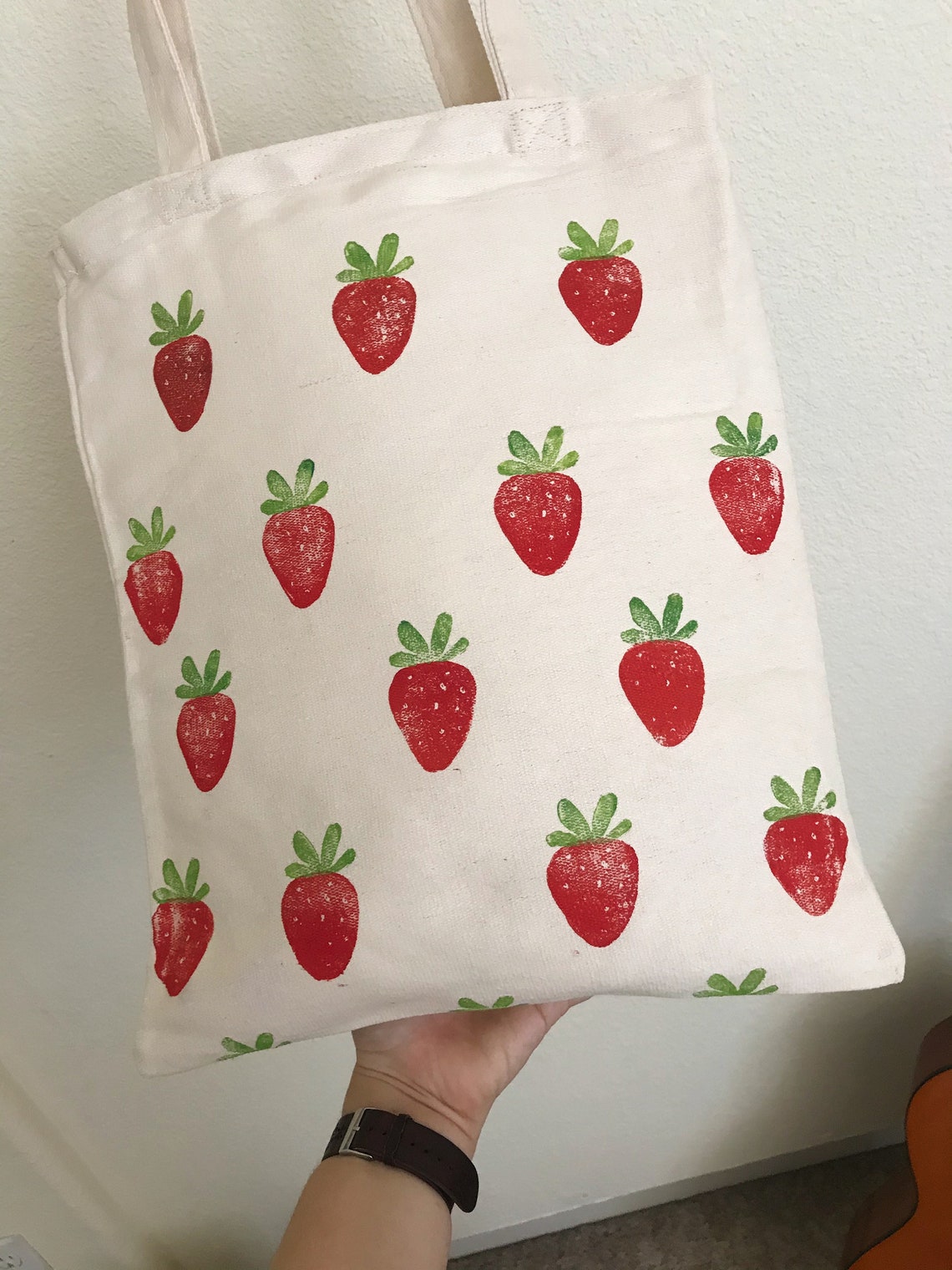 Strawberry Print Tote Bag canvas bag strawberry | Etsy