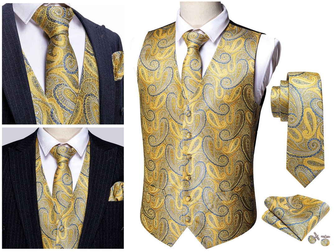 Men's Novelty Waistcoat Floral Silky Set Gilet Vest Tuxedo Etsy