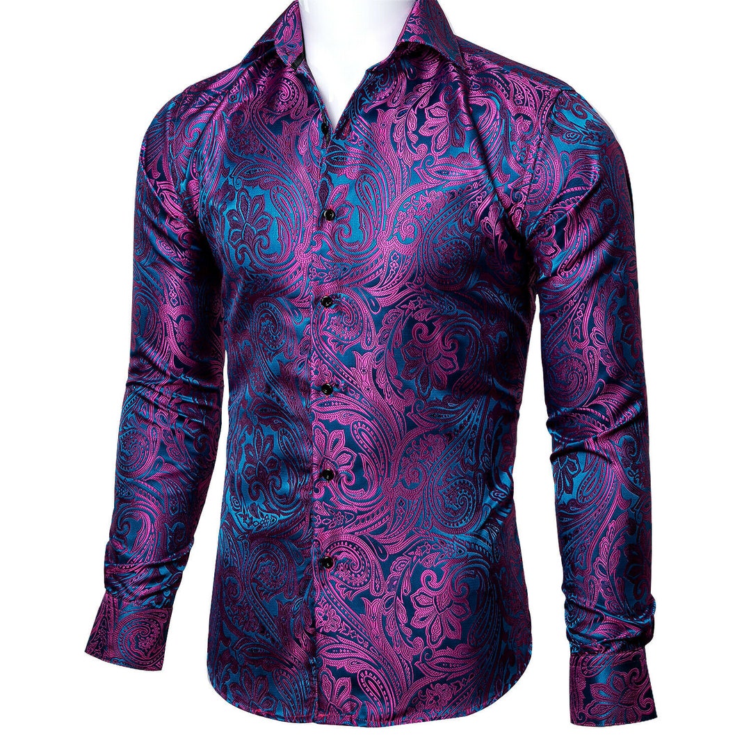 Barry Wang®purple Blue Floral Paisley Mens Shirts Long Sleeve - Etsy