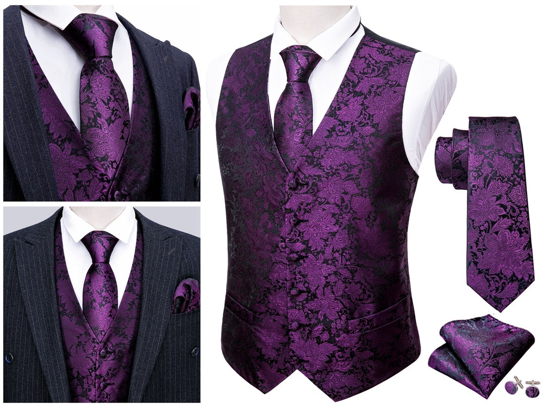 Men's Novelty Waistcoat Floral Vest Silky Set Gilet Tuxedo Etsy