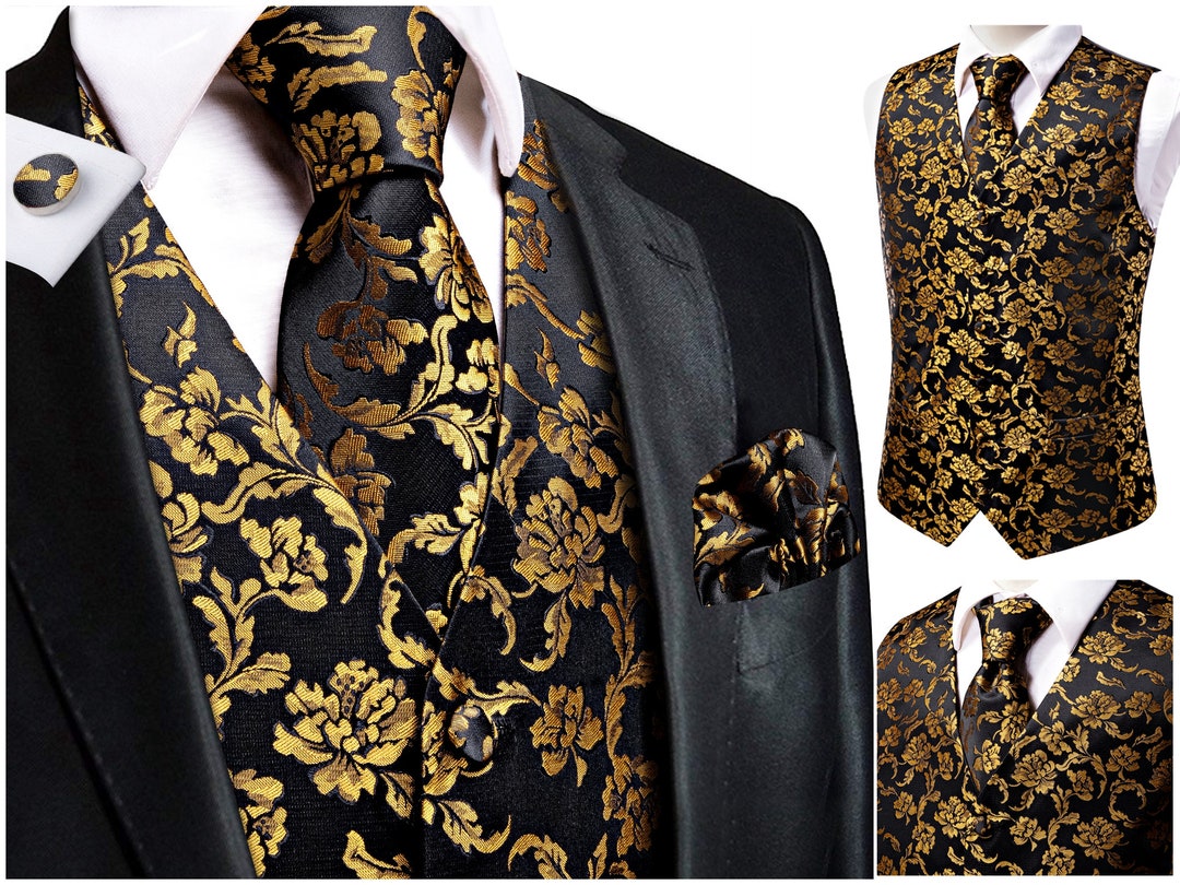 H® Men's Novelty Waistcoat Silky Vest Floral Set Tuxedo Etsy