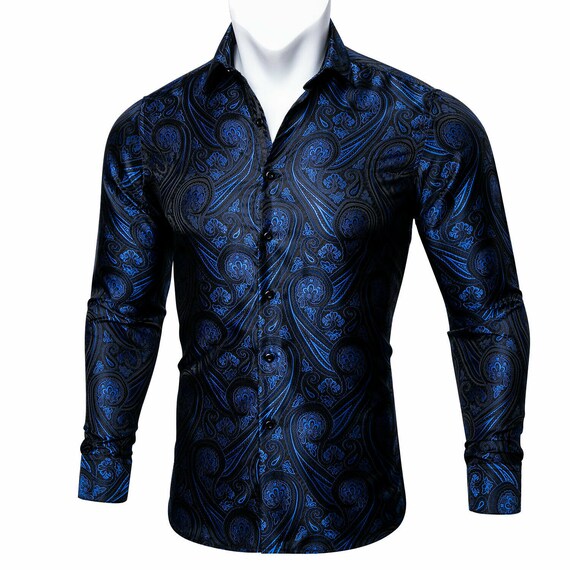 Barry Wang®navy Blue Paisley Mens Shirts Long Sleeve Regular Etsy