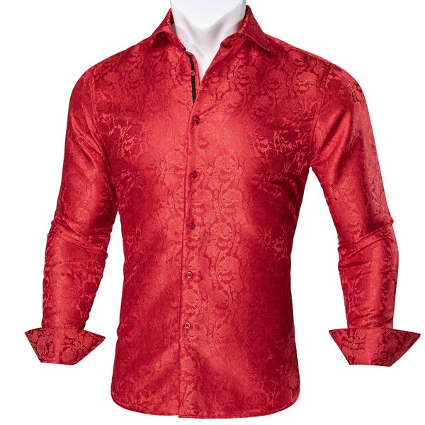 Vintage Silk Red Button Down Shirt Etsy