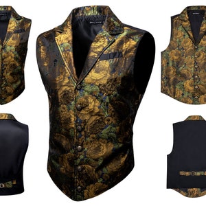 Men's Victorian Waistcoat Floral Vintage Silky Gilet Retro - Etsy