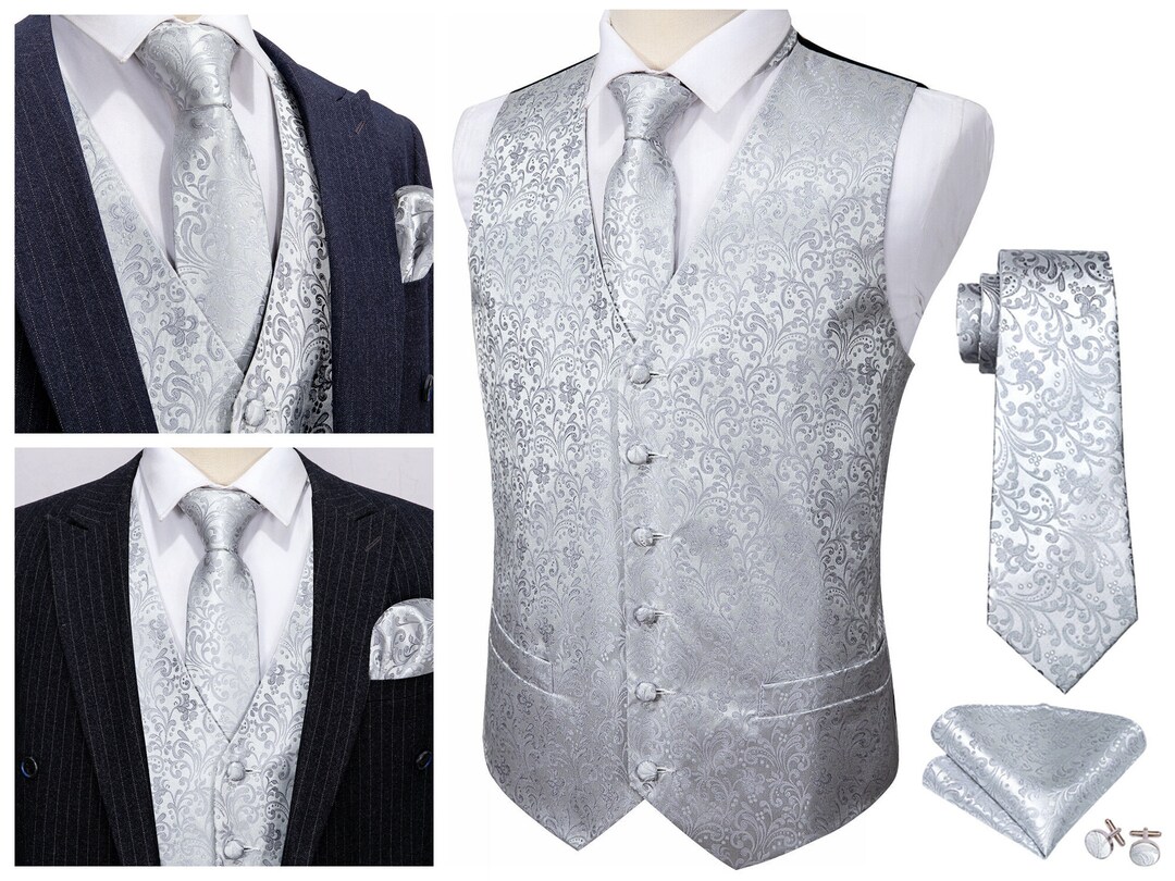 Men's Novelty Waistcoat Floral Silky Set Gilet Vest Tuxedo Etsy