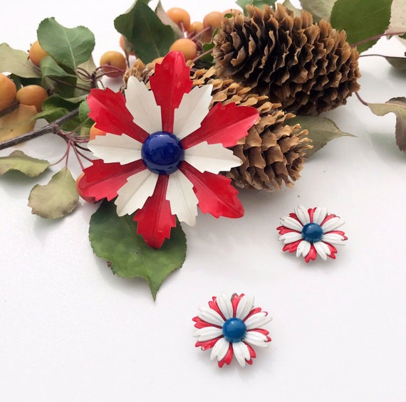 Sixties Patriotic Enameled Flower Power Pin Set |