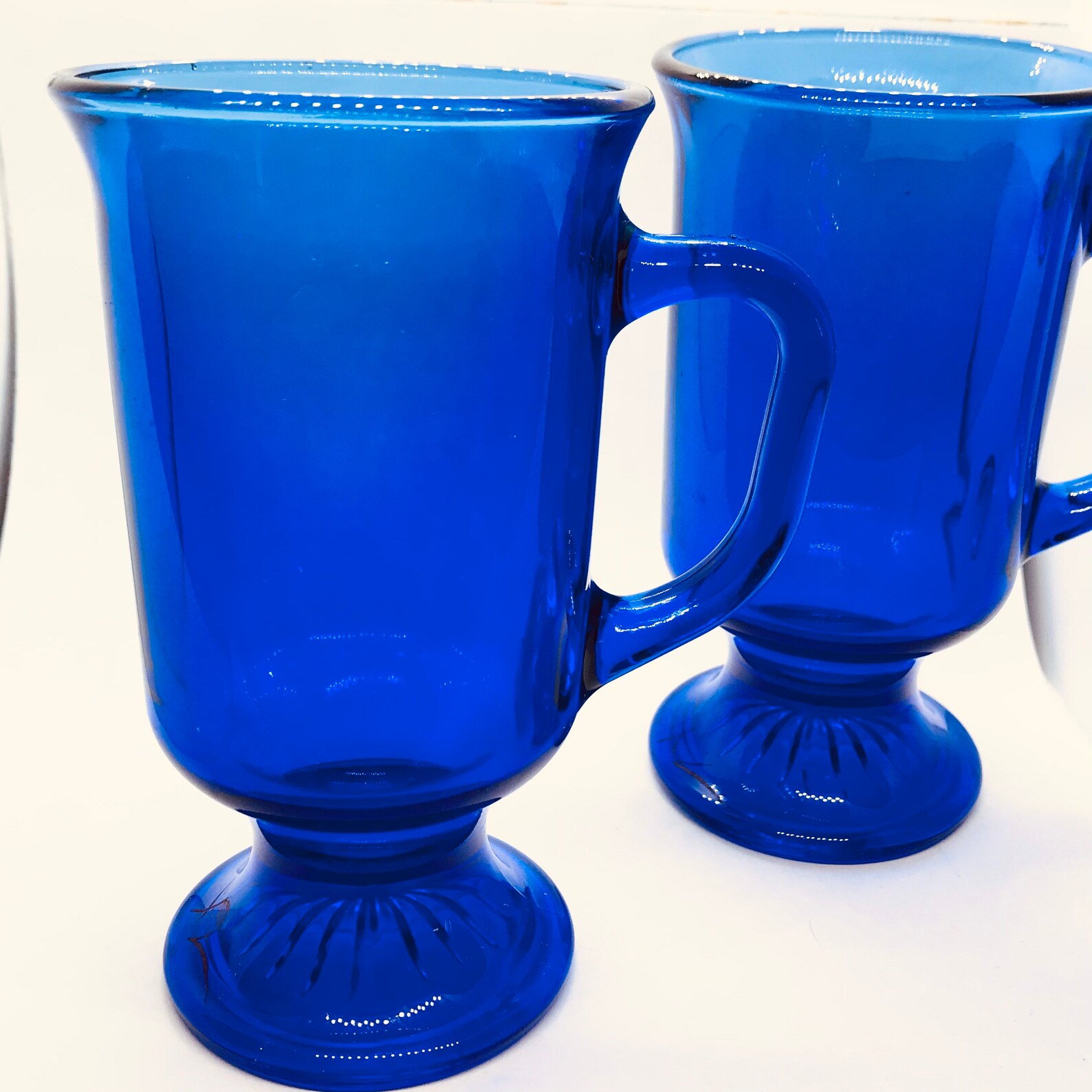 Anchor Hocking Cobalt Blue Irish Coffee Mugs Vintage Pressed Etsy