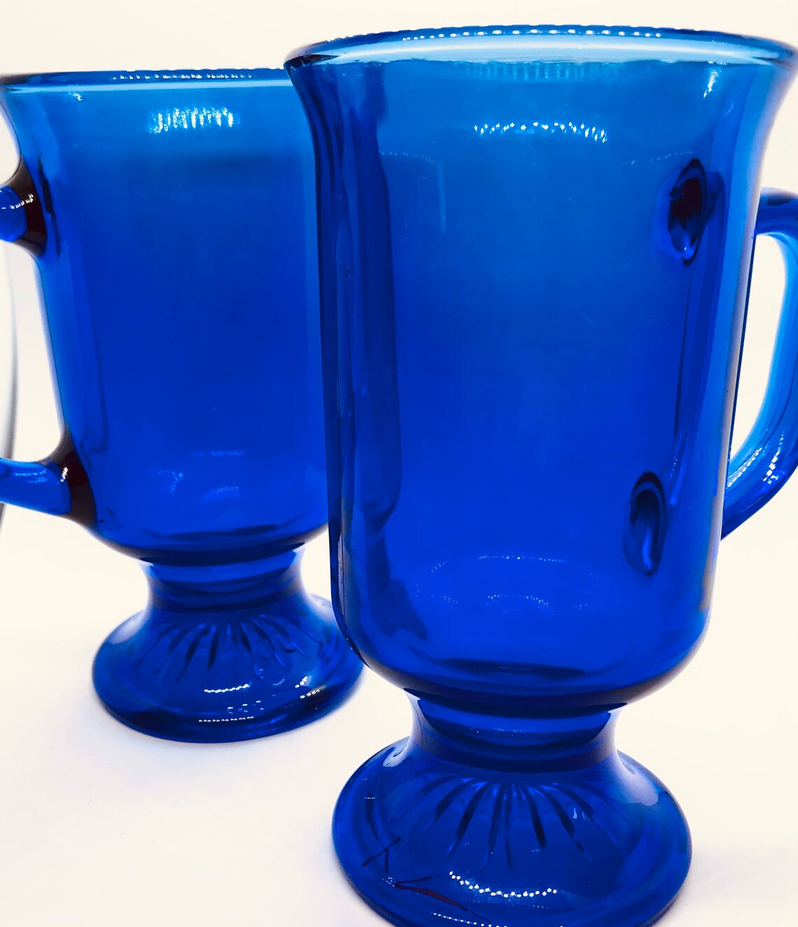 Anchor Hocking Cobalt Blue Irish Coffee Mugs Vintage Pressed Etsy