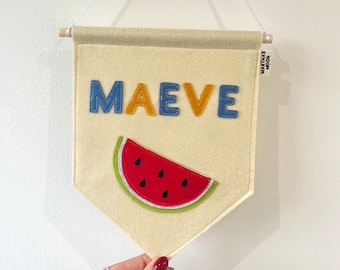 Watermelon Fabric Banner - Personalised - Nursery Wall Decor - Kids Room - Flag - Door Sign - Pennant Flag - Playroom-Bluey Tv Show Inspired