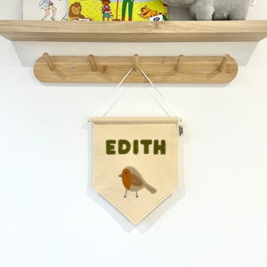 Personalized Robin Fabric Banner - Nursery Decor, Kids Room Sign