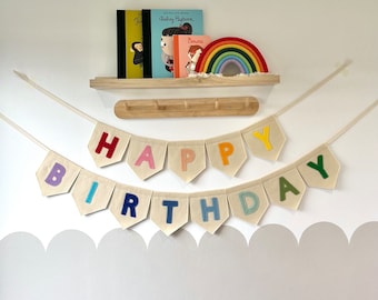 Happy Birthday Bunting - Herbruikbaar verjaardagsdecor - Vilt Verjaardag Bunting - Verjaardagsfeestje Decor - Duurzaam verjaardagsdecor - Aanpasbaar