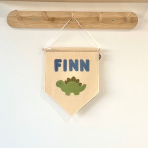 Dinosaur Fabric Banner - Personalised - Nursery Wall Decor - Kids Room - Flag - Door Sign - Pennant Flag - Playroom