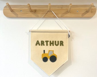 Personalized Tractor Felt Banner – Nursery Decor, Kids Room Sign