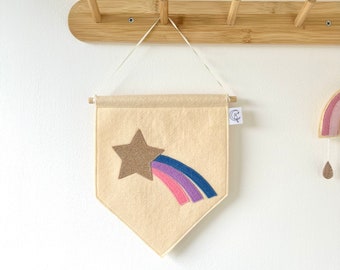 Shooting Star Fabric Banner - Personalised - Nursery Wall Decor - Girls Room - Flag - Door Sign - Pennant Flag - Playroom - Girls Nursery