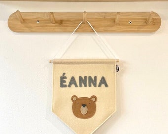 Bear Name Fabric Banner - Personalised - Nursery Wall Decor - Kids Room - Flag - Door Sign - Pennant Flag - Playroom