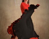 Flamenco skirt with a yoke , double volants, gypsy skirt black and red, bellydance sunskirt SM7214 by StudioMoscow