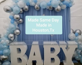 Giant  BABY Foam Letters For Table Base Baby All 4 Letters Included  Birthday Party, Baby Shower and Revealing Gender 8in thick.