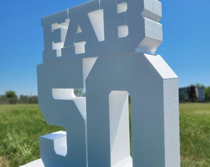 Foam Fab 50. For 50th birthday party, anniversary or 50th party. Perfect for table base or prop. Free Standing. Free Shipping included