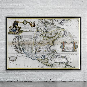 Schöne Vintage Karte von Amerika 1688 | Alte Landkarte | Vintage Wand Kunst | Ideen für die Inneneinrichtung