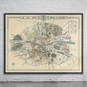Belle carte vintage de Dublin, Irlande 1925 | Ancienne carte imprimée | Art mural vintage | Idées de décoration d'intérieur