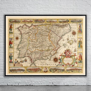 Landkarte von Spanien & Portugal 1610 | Alte Landkarte | Vintage Wand Kunst | Ideen für die Inneneinrichtung