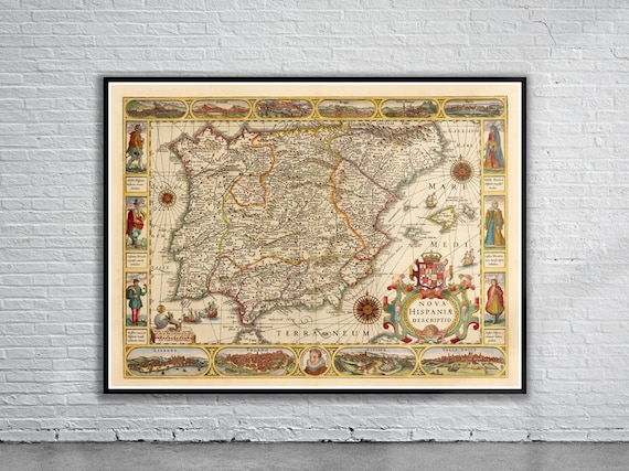 Antique Map Spain & Portugal Print: Historic 1610 City Views, Archival Matte Paper, Full Color | Multiple Sizes, Wall Decor