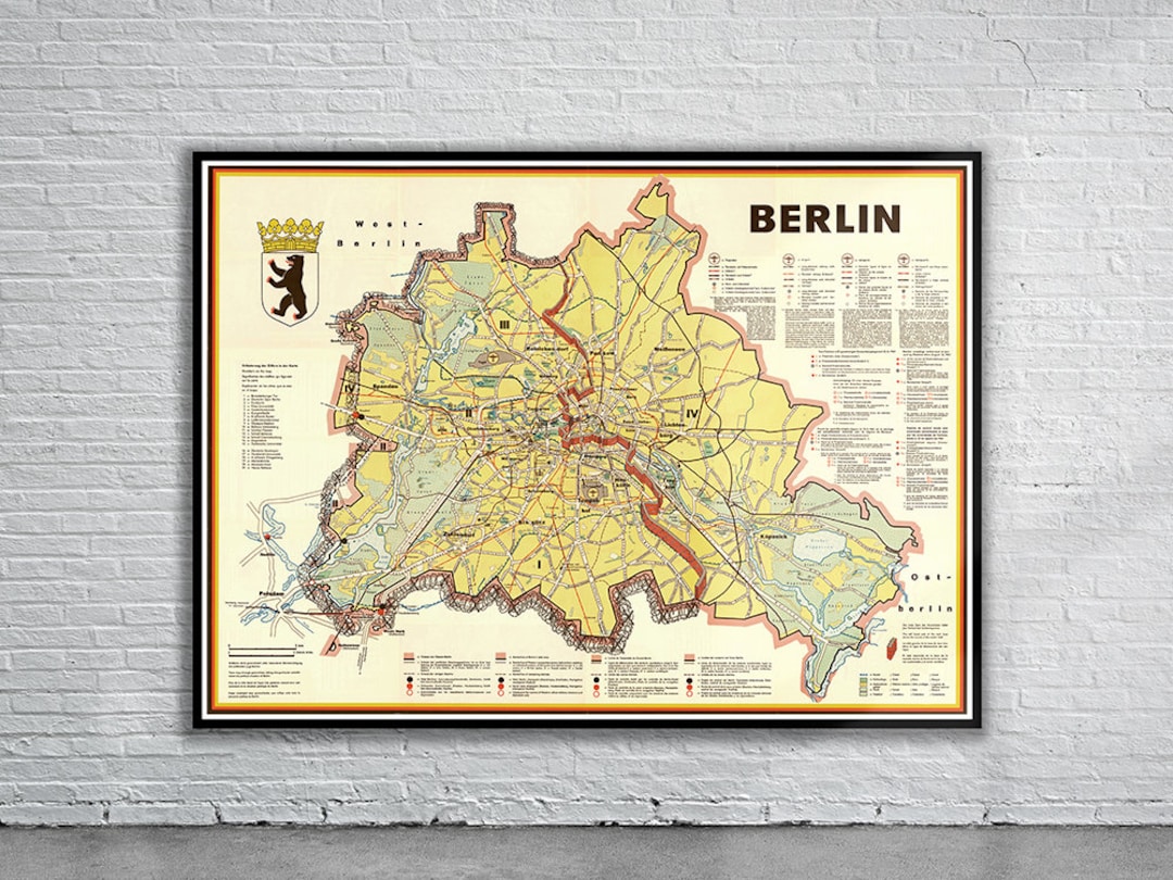 Beautiful Vintage Map of Berlin Wall 1962 Old Map Print Vintage Wall