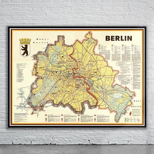 Prachtige vintage stadsplattegrond van de Berlijnse muur 1962 | Oude kaartafdruk | Vintage muurkunst | Ideeën voor interieurontwerp