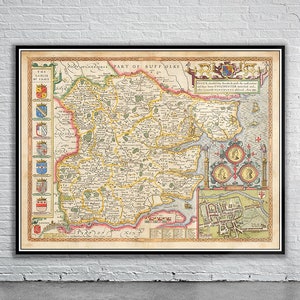 Belle carte vintage de l'Essex, Angleterre | Ancienne carte imprimée | Art mural vintage | Idées de décoration d'intérieur