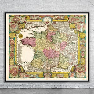 Hermoso mapa vintage de Francia 1760 / Impresión de mapa antiguo / Arte de pared vintage / Ideas de diseño de interiores
