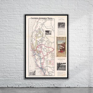 Mooie vintage oude wegenkaart van Californië 1923 | Oude kaart afdrukken | Vintage kunst aan de muur | Interieurontwerpideeën