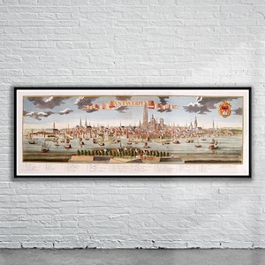 Schöne Vintage Panoramaaussicht auf Belgien 1729 | Alte Landkarte | Vintage Wand Kunst | Ideen für die Inneneinrichtung