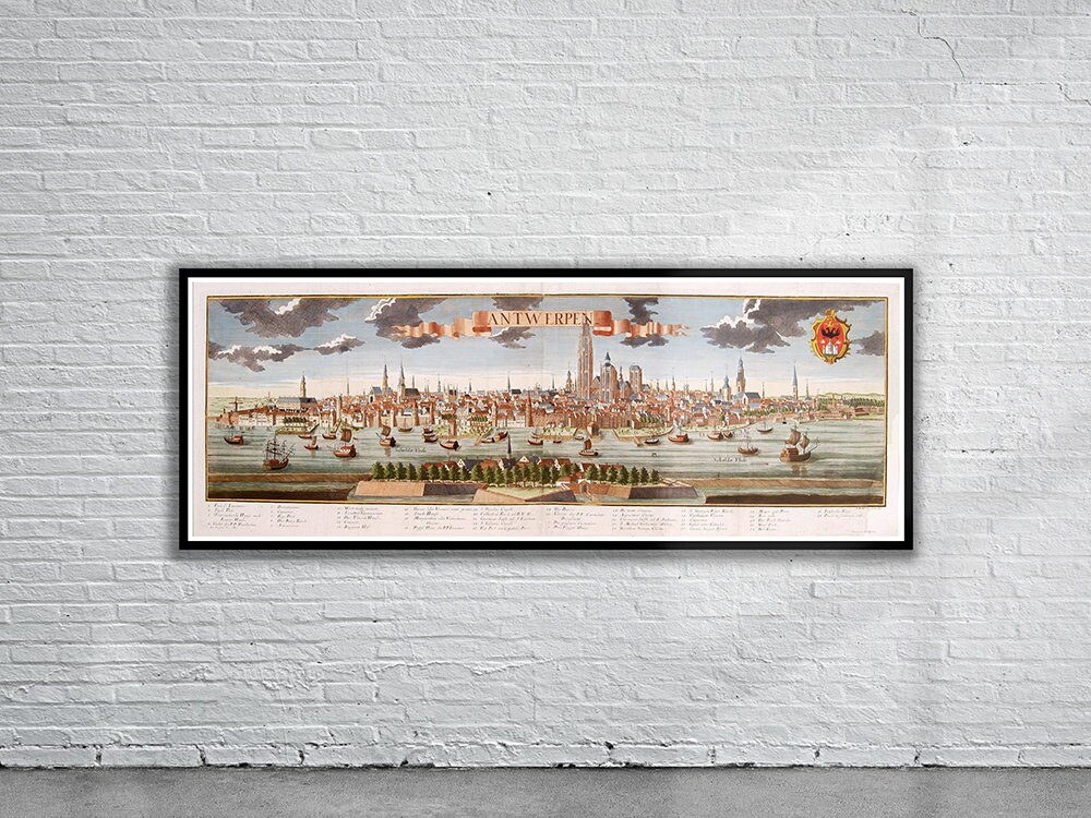 Vintage Antique Panoramic View of Antwerp 1729 | Old Map Print | Vintage Wall Art | Interior Design Ideas | House Gift
