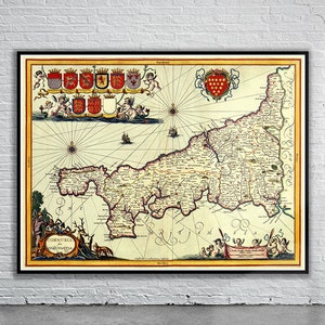 Schöne Vintage Karte von Cornwall 1690 | Alte Landkarte | Vintage Wand Kunst | Ideen für die Inneneinrichtung