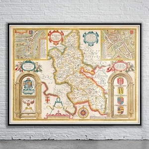 Belle carte vintage du Buckinghamshire, Angleterre | Ancienne carte imprimée | Art mural vintage | Idées de décoration d'intérieur