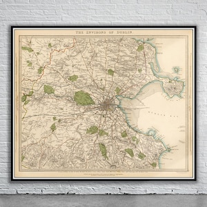 Hermoso mapa antiguo de Dublín, Irlanda, 1837 / Impresión de mapas antiguos / Arte mural antiguo / Ideas de diseño de interiores