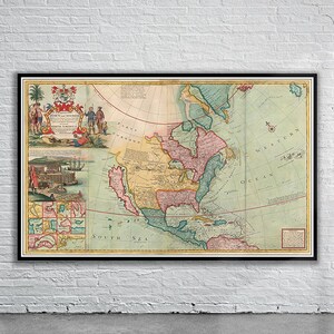 Belle carte vintage de l'Amérique du Nord 1712 | Ancienne carte imprimée | Art mural vintage | Idées de décoration d'intérieur