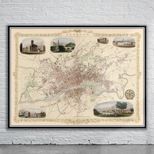 Vintage Antique Map of Glasgow 1851 | Old Map Print | Vintage Wall Art | Interior Design Ideas | House Gift