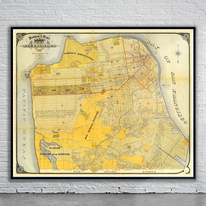 Vintage carte antique de San Francisco 1887 | Ancienne carte imprimée | Art mural vintage | Idées de design d&#39;intérieur | Cadeau maison