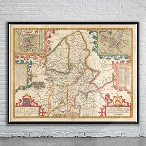 Mooie vintage kaart van Staffordshire, Engeland | Oude kaart afdrukken | Vintage kunst aan de muur | Ideeën voor interieurontwerp