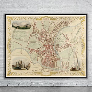 Belle carte vintage de Bath 1851 | Ancienne carte imprimée | Art mural vintage | Idées de décoration d'intérieur